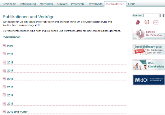 Screenshot Navigationsbereich Publikationen